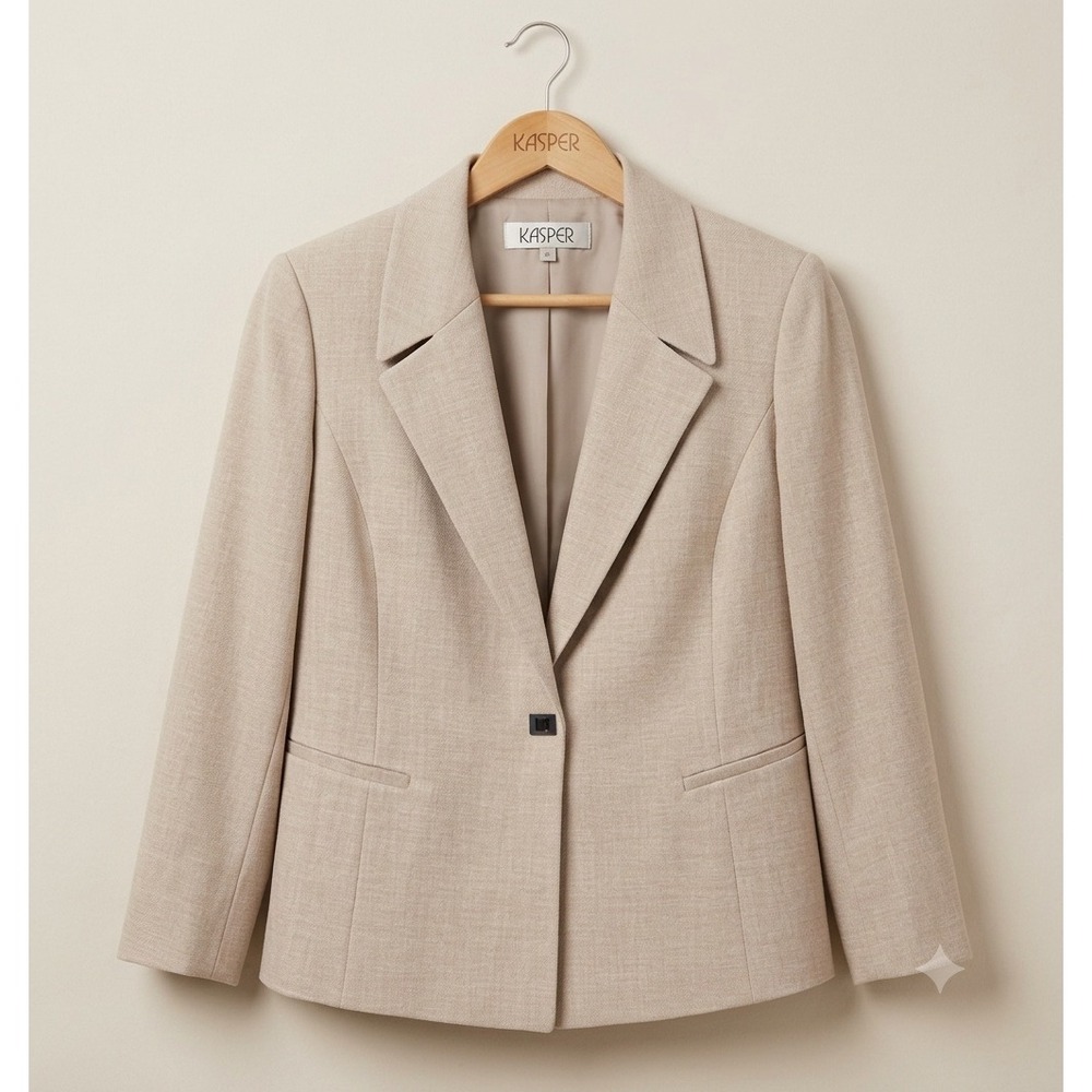 Kasper Petite Women Beige Single Button Blazer Jacket NWT 12P